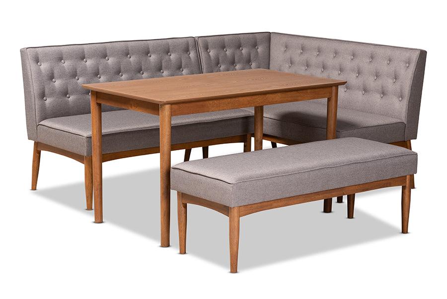 Riordan Mid-Century Modern Fabric Upholstered and Finished Wood 4-Piece Dining Nook Set