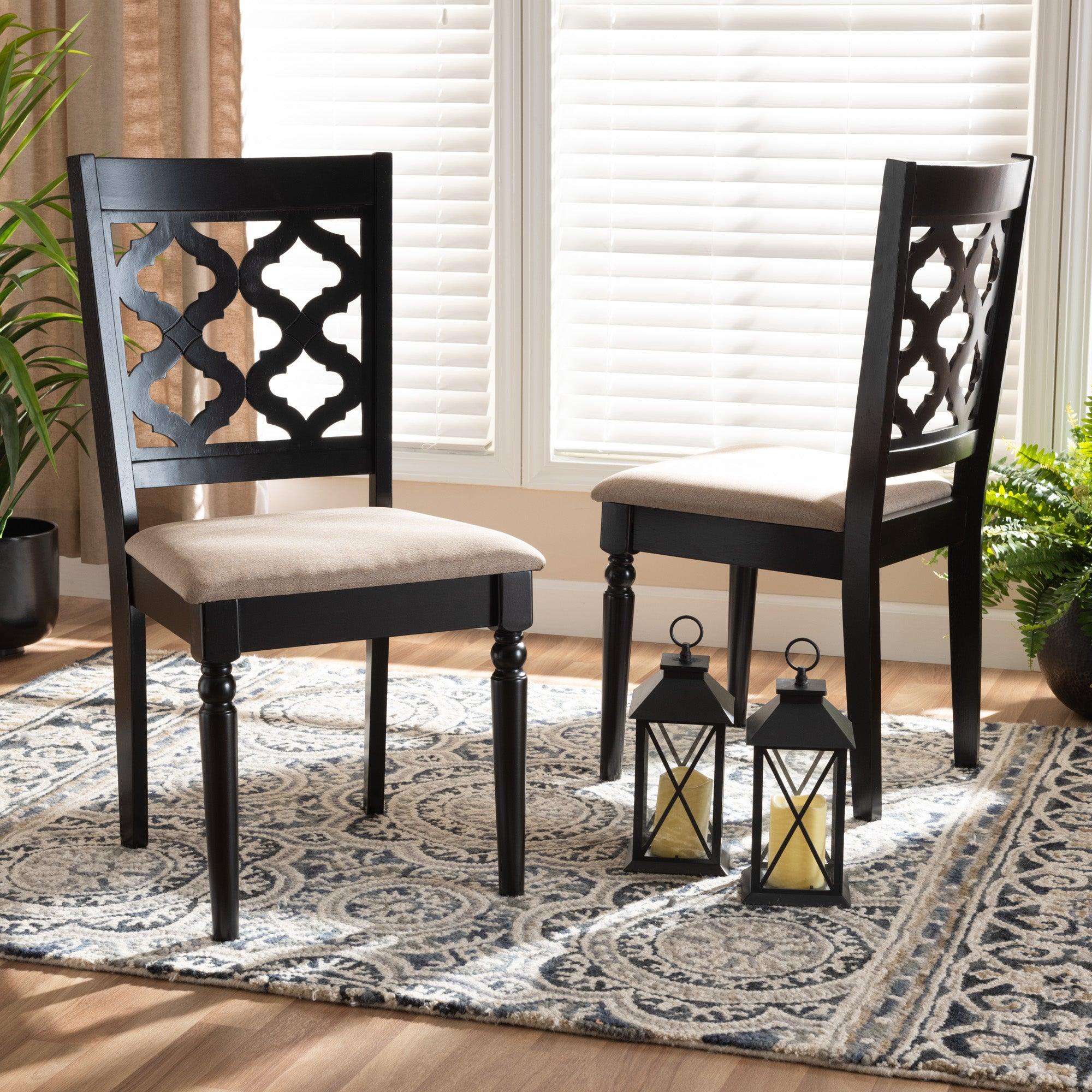 Ramiro Modern and Contemporary Sand Fabric Upholstered and Finished Wood 2-Piece Dining Chair Set