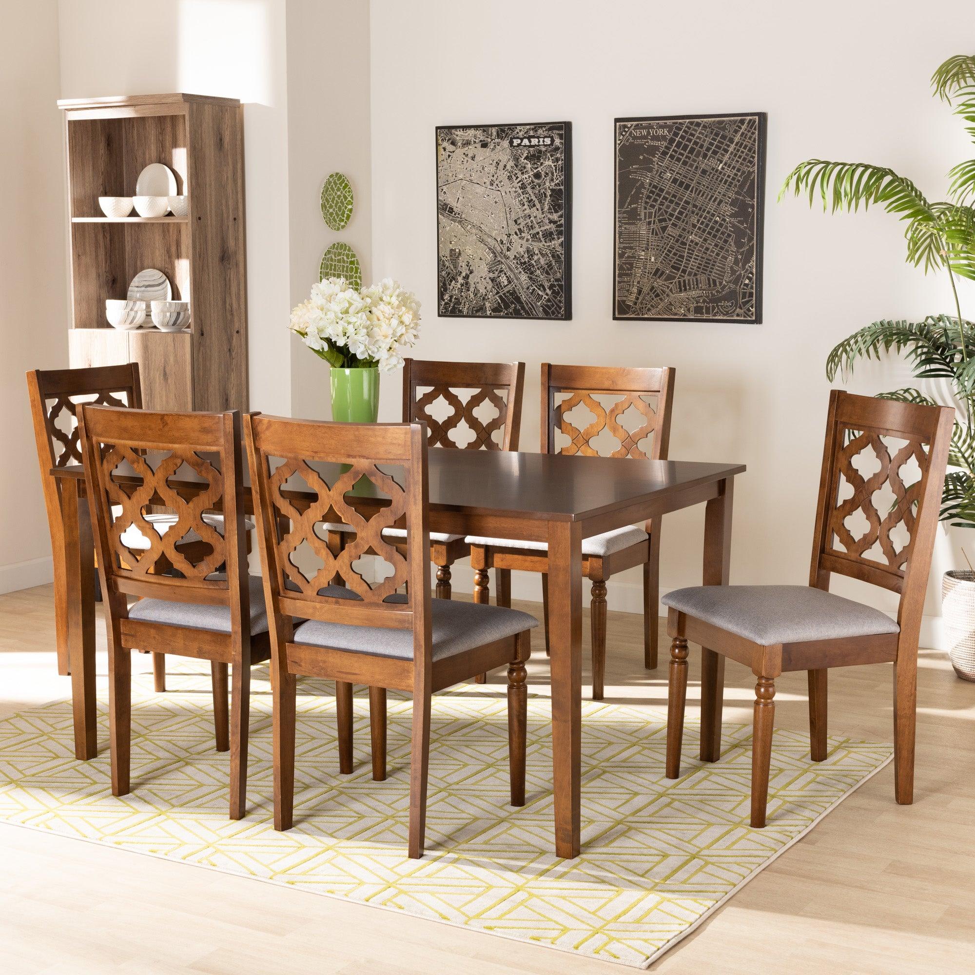 Ramiro Modern and Contemporary Fabric Upholstered and Finished Wood 7-Piece Dining Set