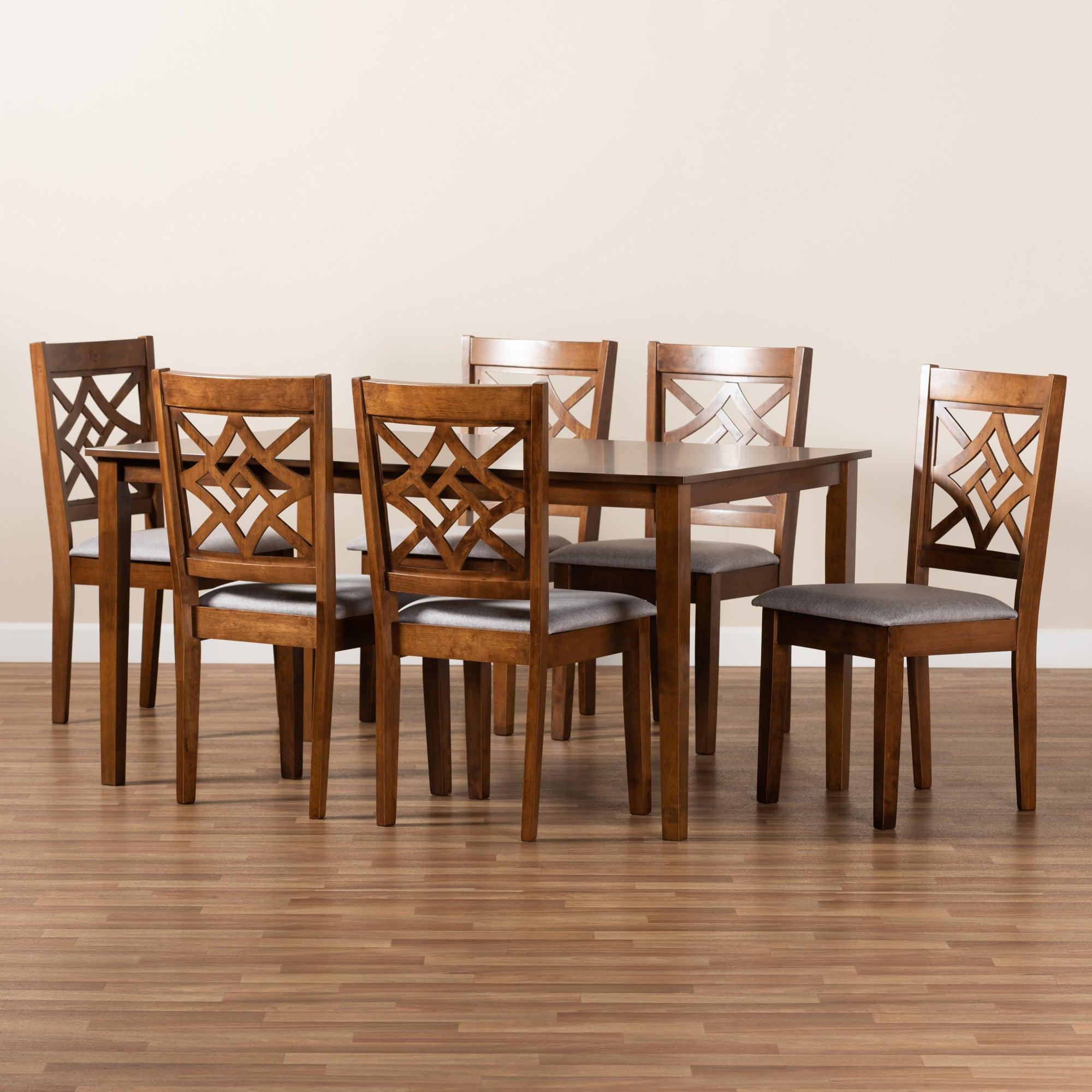 Nicolette Modern and Contemporary Fabric Upholstered and Finished Wood 7-Piece Dining Set
