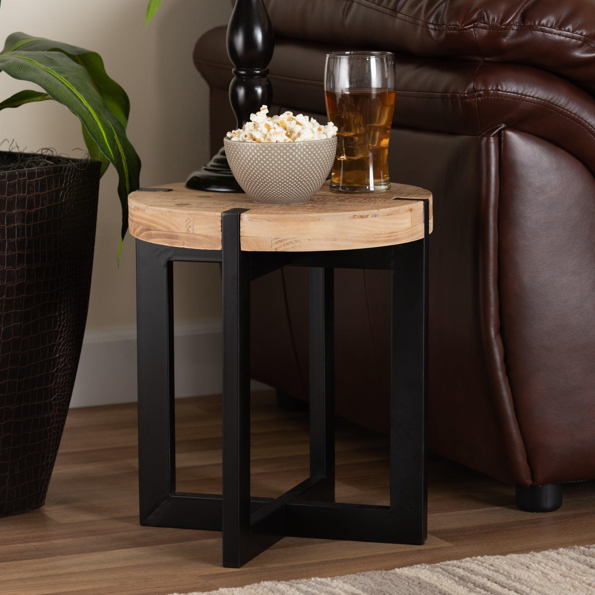 Horace Rustic and Industrial Finished Wood and Finished Metal End Table