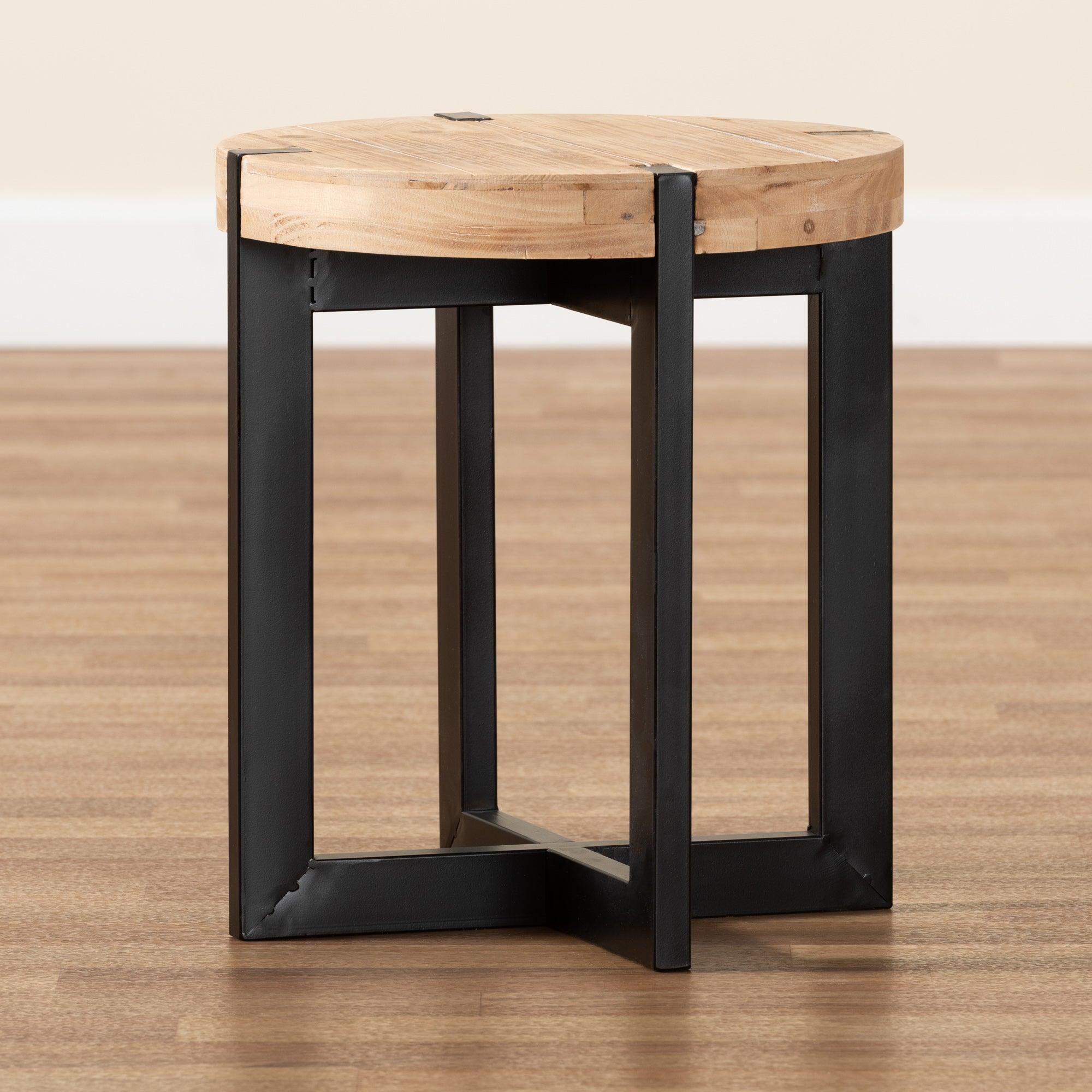 Horace Rustic and Industrial Finished Wood and Finished Metal End Table