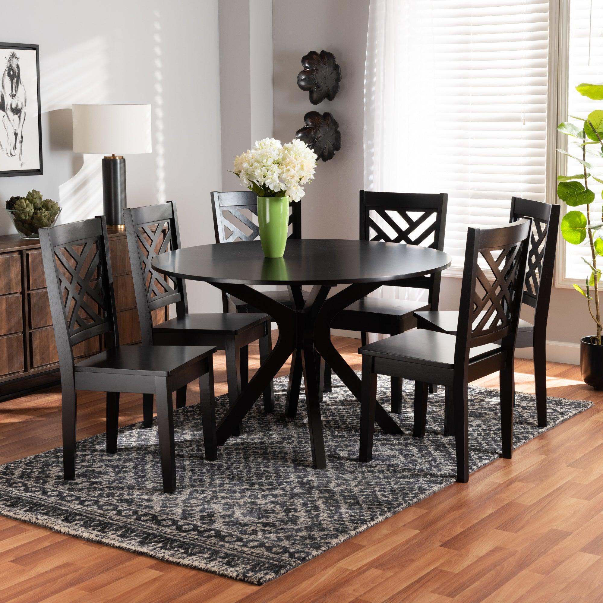Ela Modern and Contemporary Finished Wood 7-Piece Dining Set