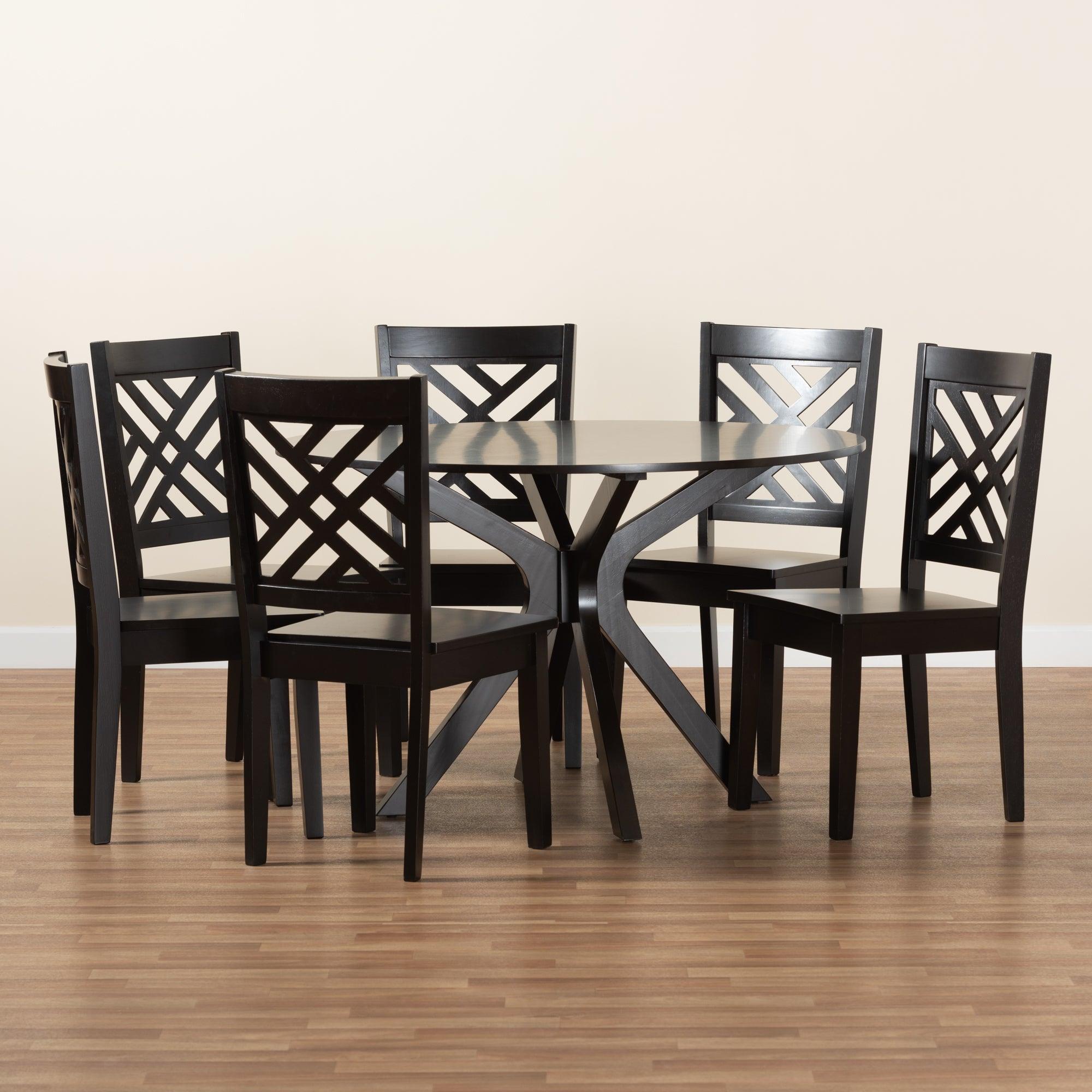 Ela Modern and Contemporary Finished Wood 7-Piece Dining Set