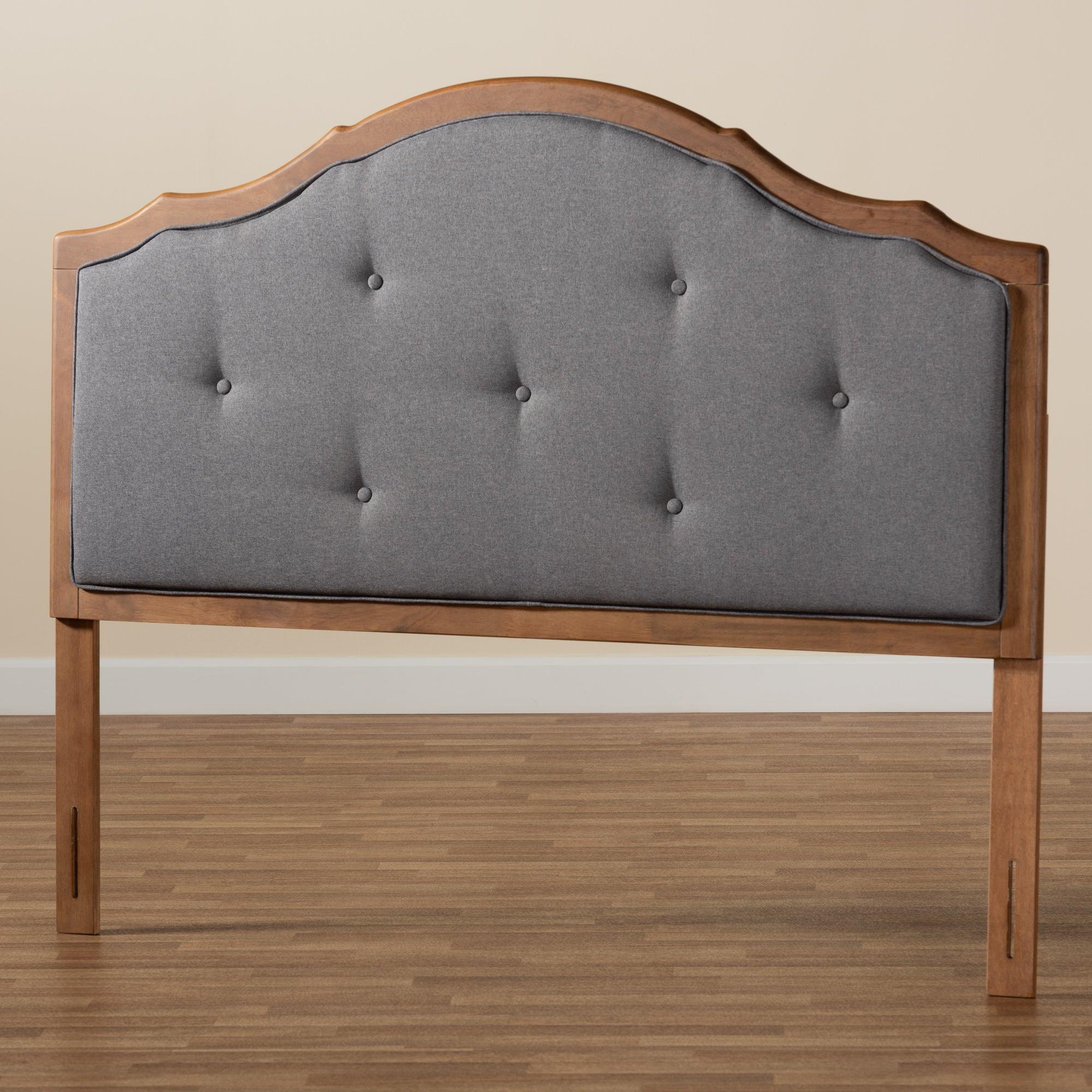 Gala Vintage Classic Traditional Dark Fabric Upholstered and Finished Wood Arched Headboard