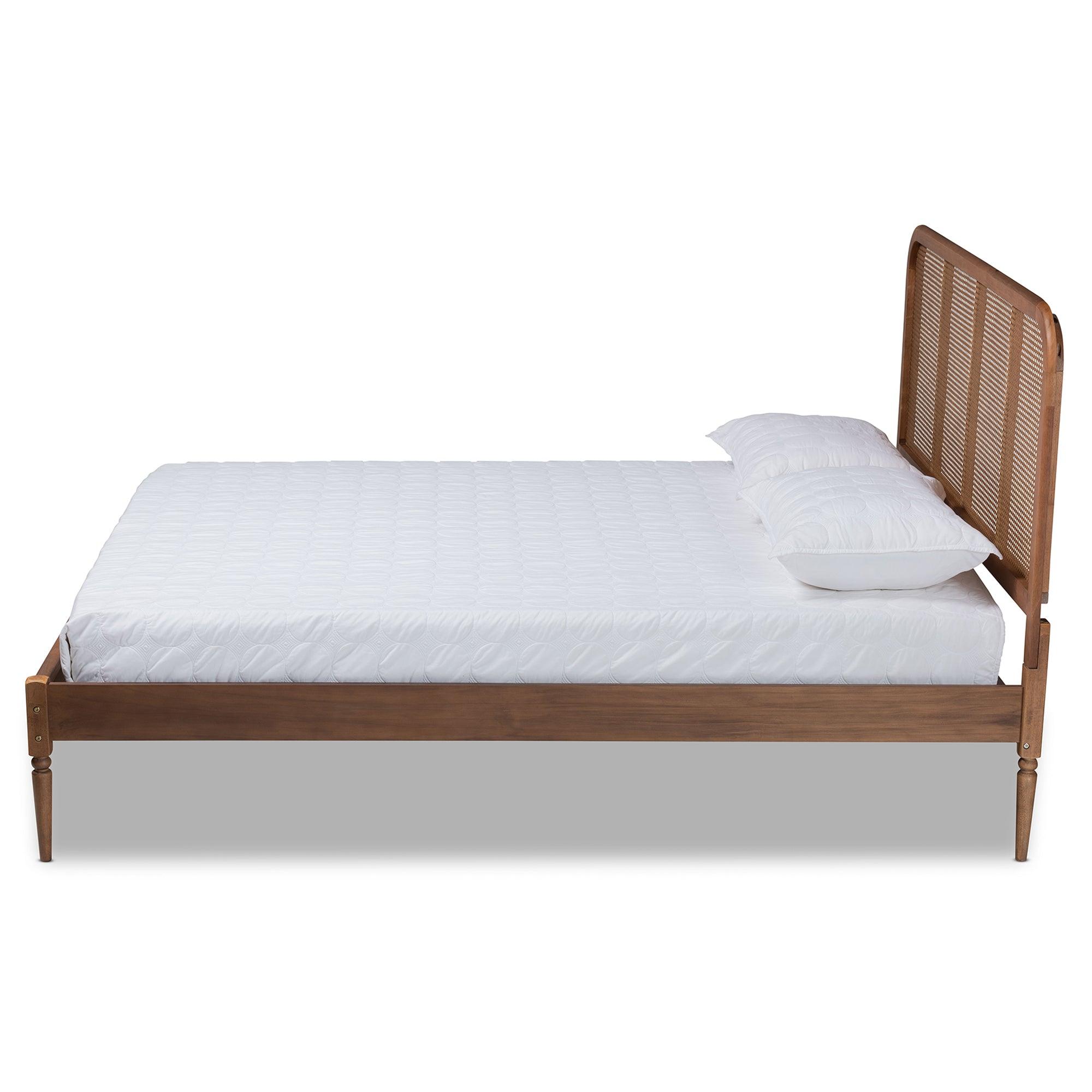 Elston Mid-Century Modern Finished Wood and Synthetic Rattan Platform Bed