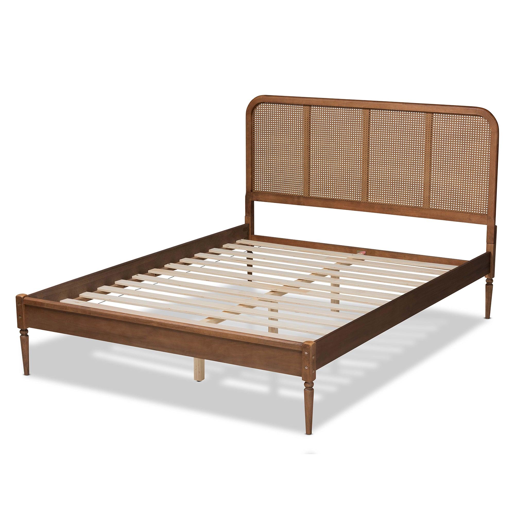 Elston Mid-Century Modern Finished Wood and Synthetic Rattan Platform Bed