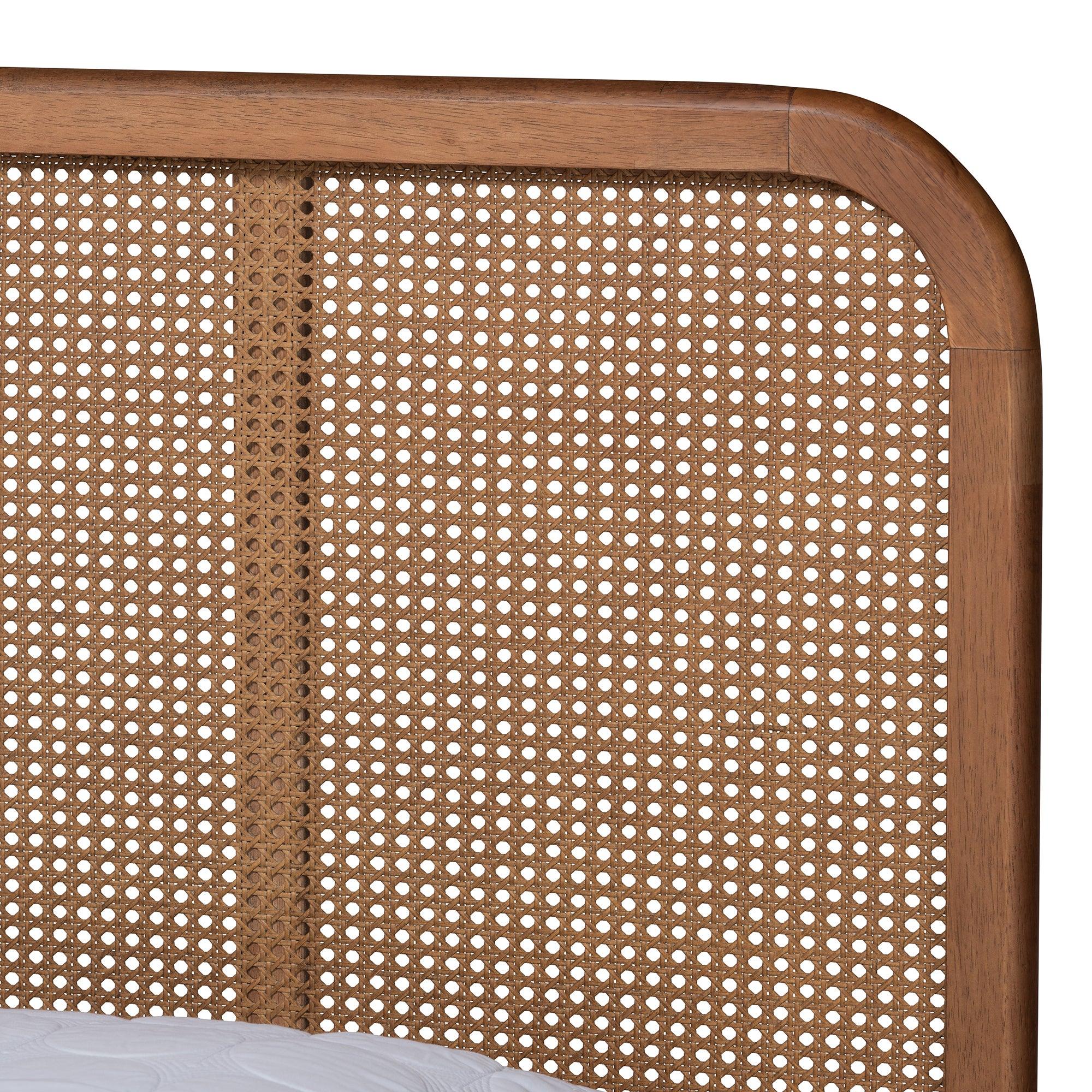 Elston Mid-Century Modern Finished Wood and Synthetic Rattan Platform Bed