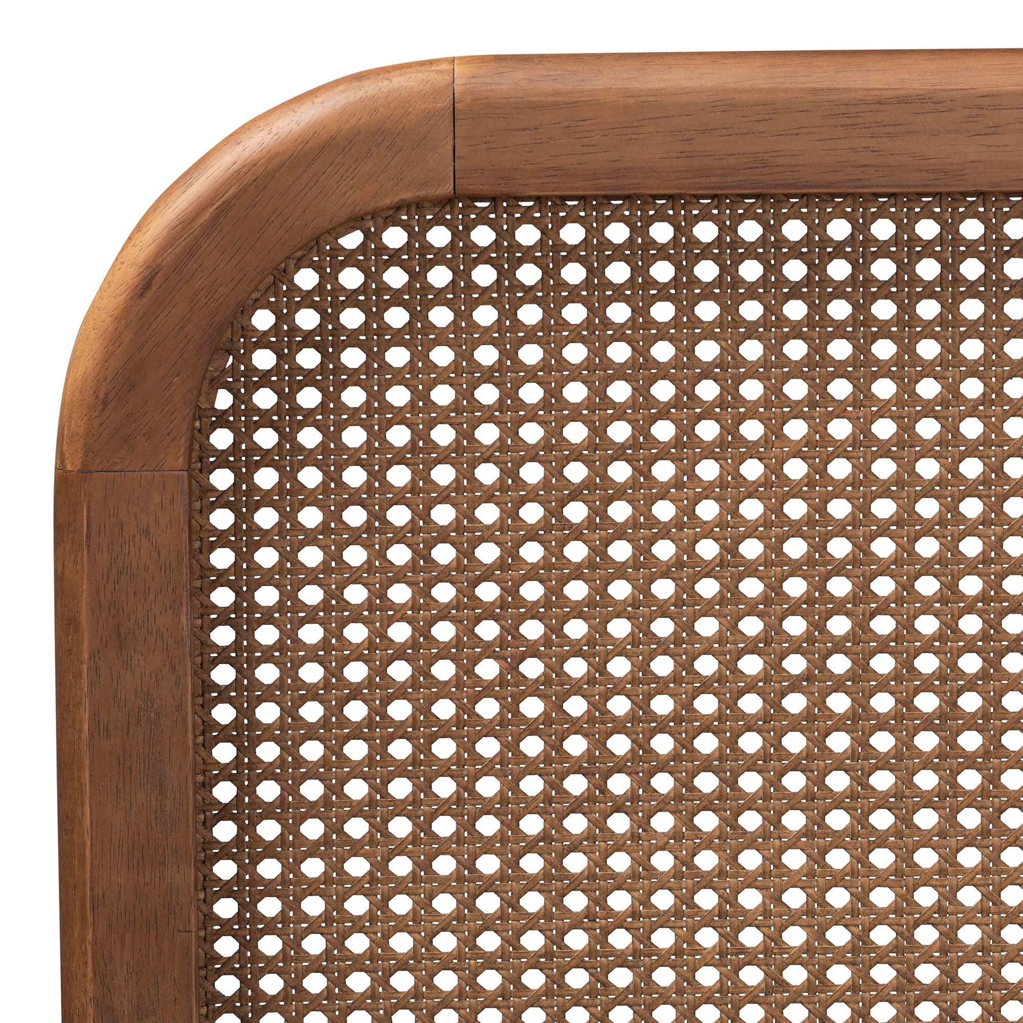 Elston Mid-Century Modern Finished Wood and Synthetic Rattan Platform Bed