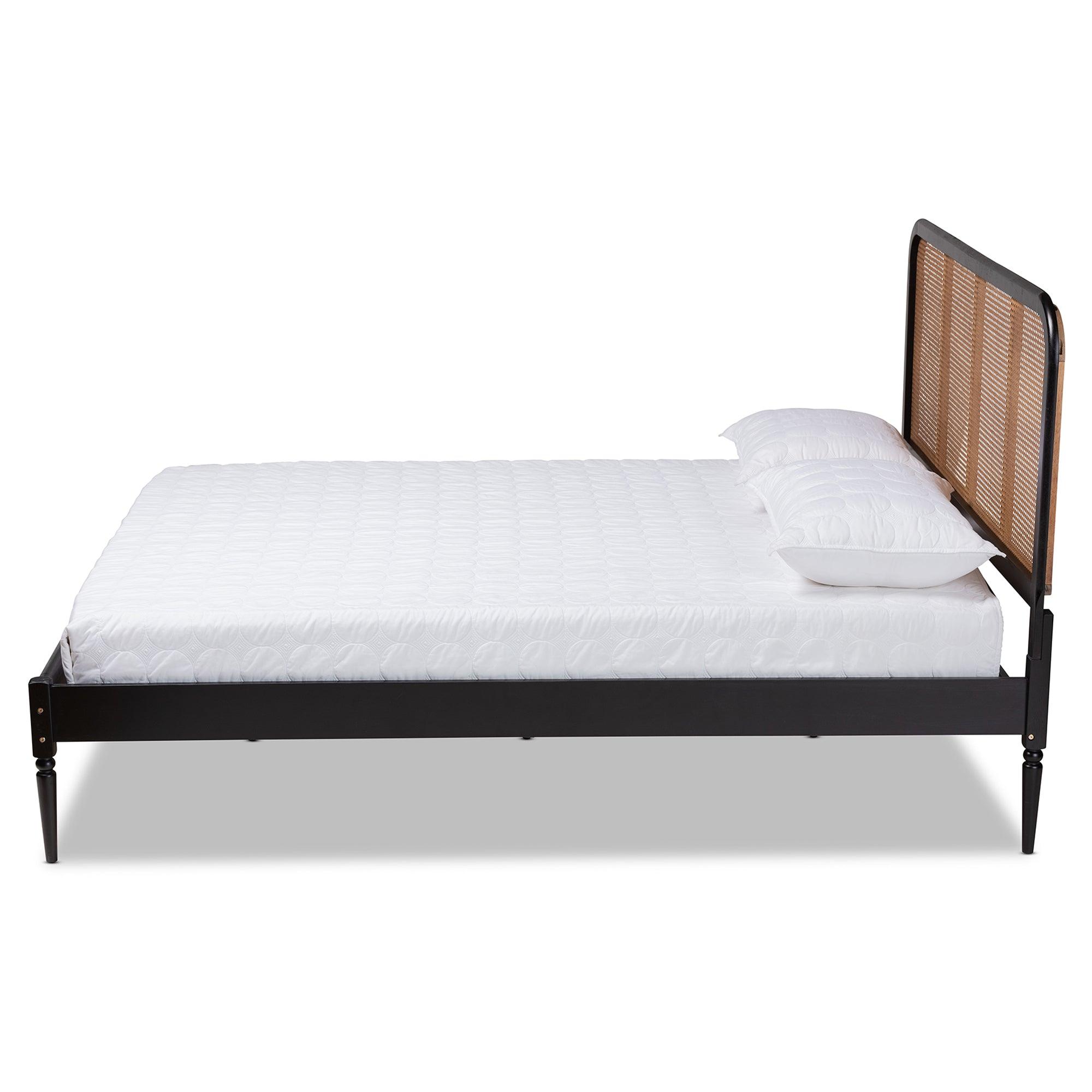 Elston Mid-Century Modern Finished Wood and Synthetic Rattan Platform Bed