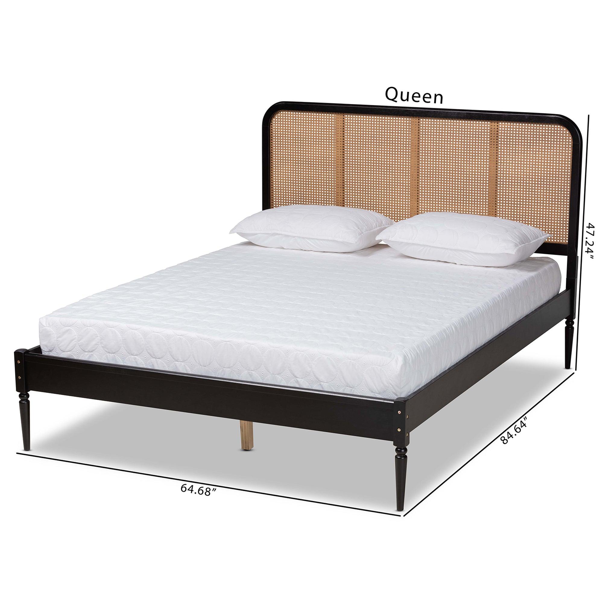 Elston Mid-Century Modern Finished Wood and Synthetic Rattan Platform Bed