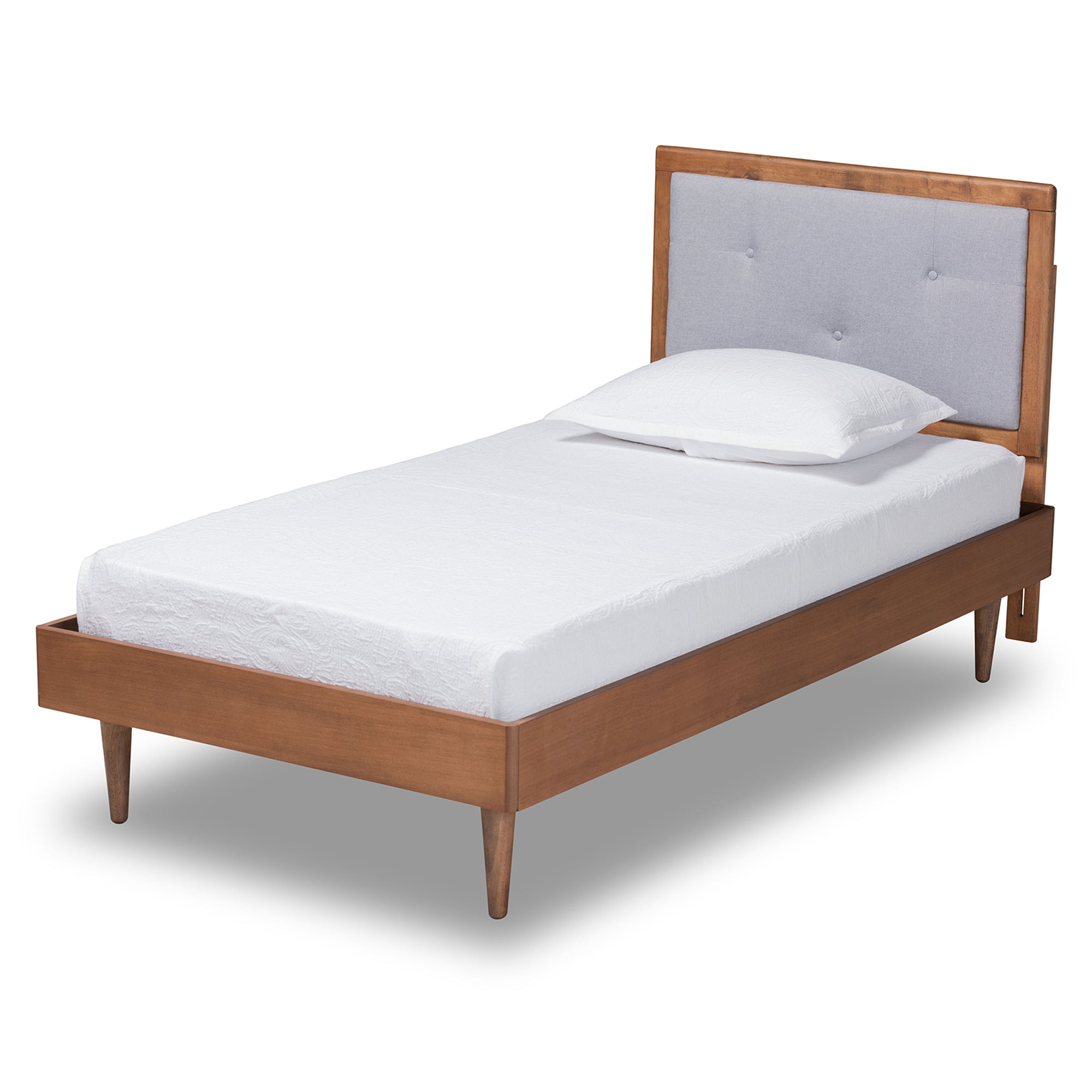 Saul Mid-Century Modern Fabric Upholstered and Finished Wood Platform Bed