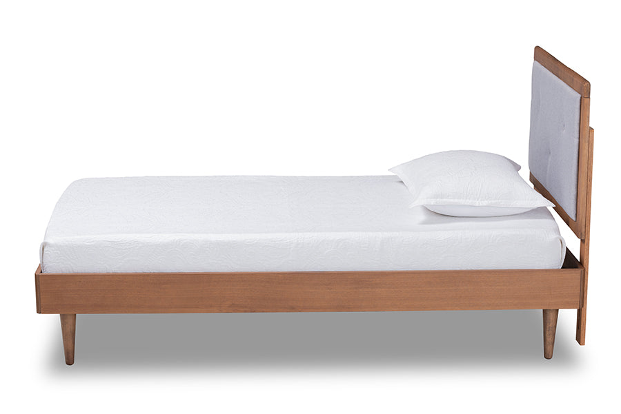 Saul Mid-Century Modern Fabric Upholstered and Finished Wood Platform Bed