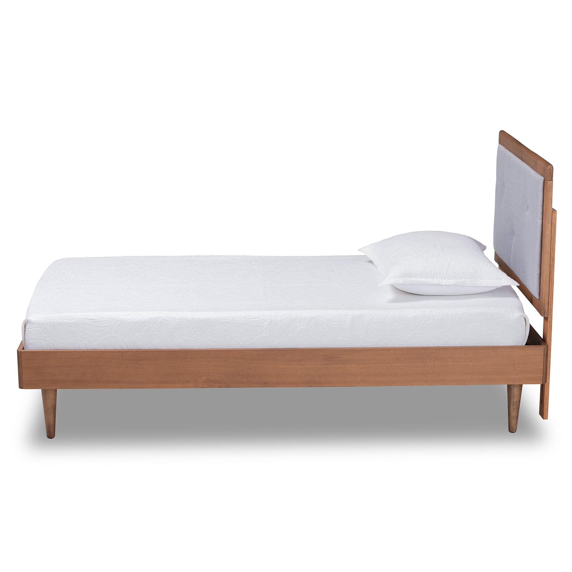 Saul Mid-Century Modern Fabric Upholstered and Finished Wood Platform Bed