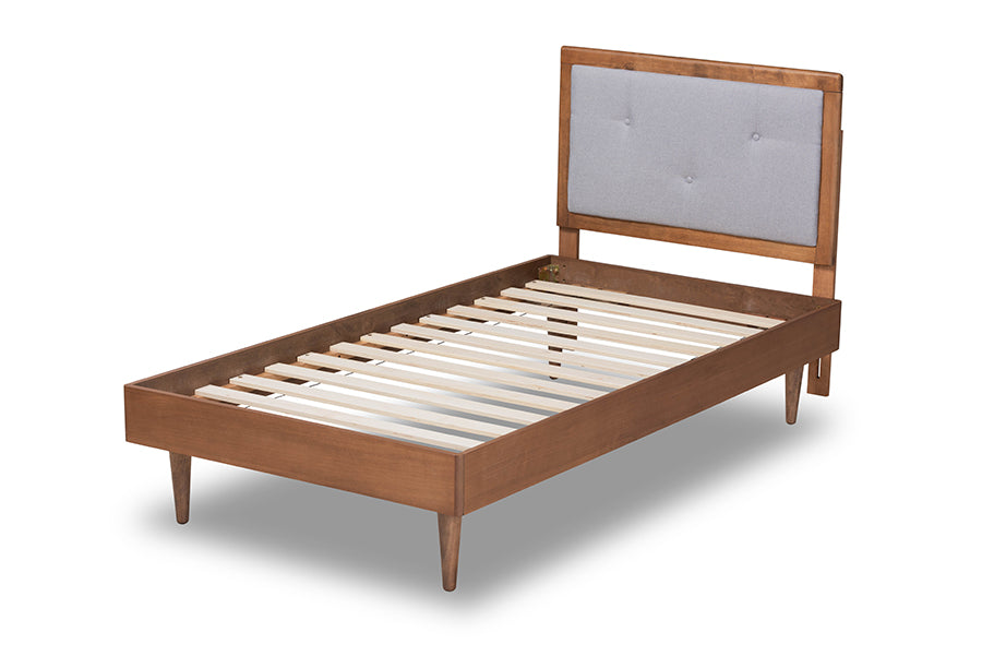 Saul Mid-Century Modern Fabric Upholstered and Finished Wood Platform Bed