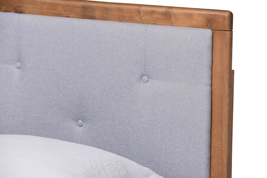 Saul Mid-Century Modern Fabric Upholstered and Finished Wood Platform Bed