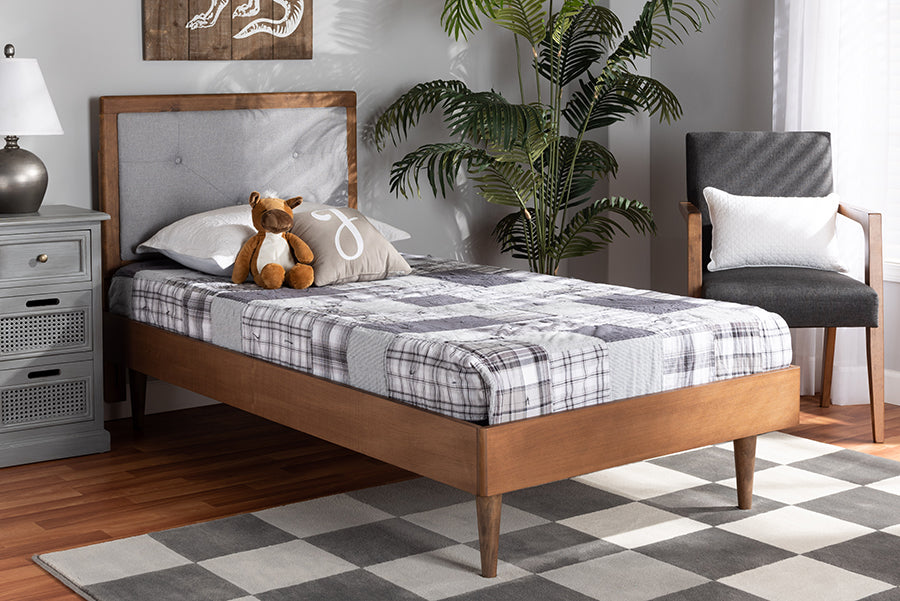 Saul Mid-Century Modern Fabric Upholstered and Finished Wood Platform Bed