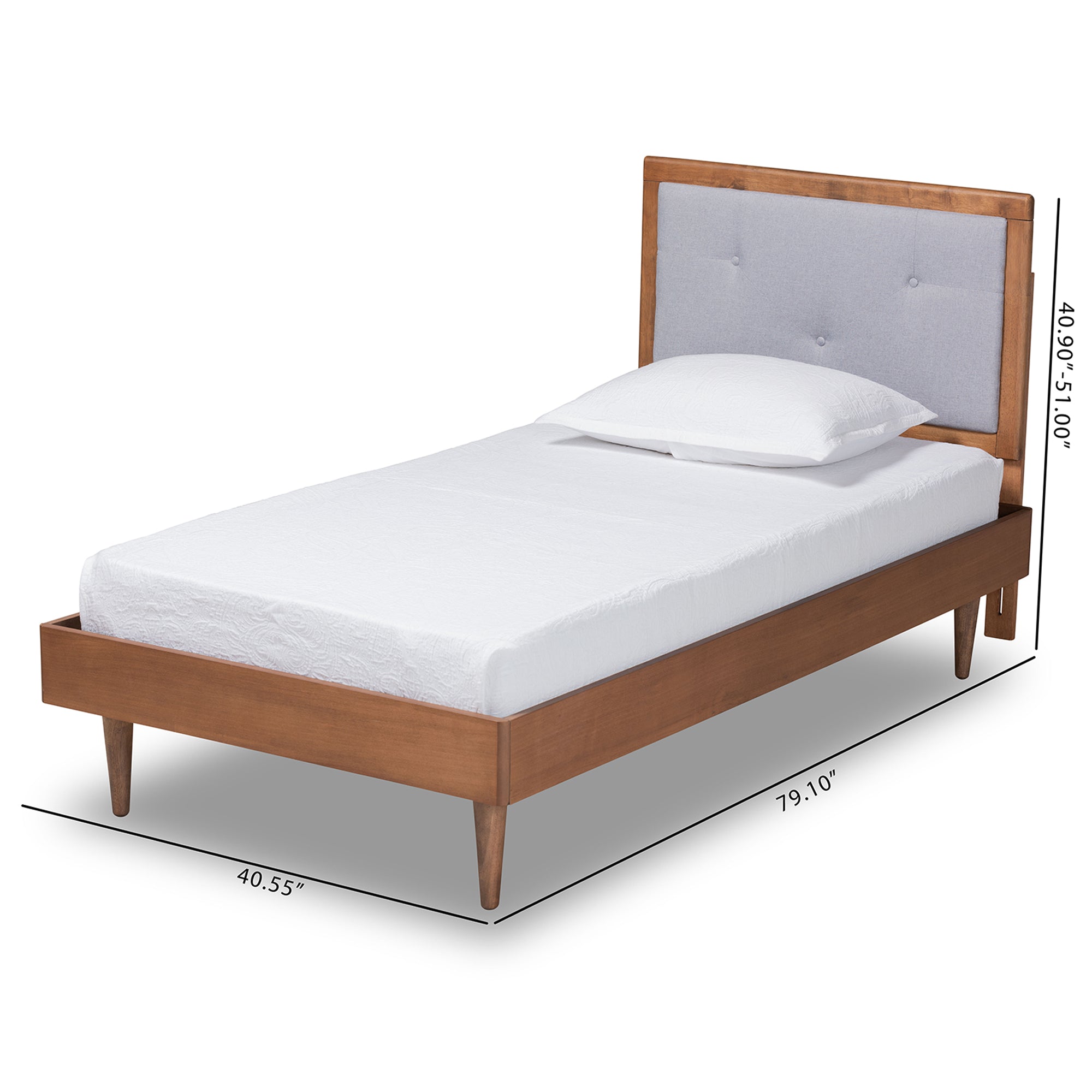 Saul Mid-Century Modern Fabric Upholstered and Finished Wood Platform Bed