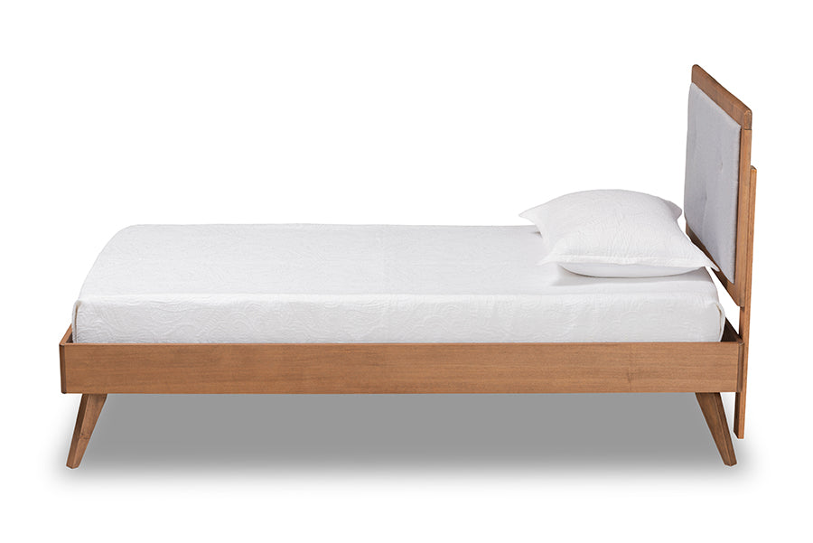 Laima Mid-Century Modern Fabric Upholstered and Finished Wood Platform Bed