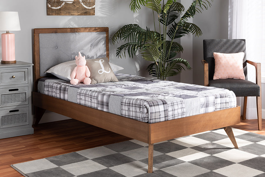 Laima Mid-Century Modern Fabric Upholstered and Finished Wood Platform Bed