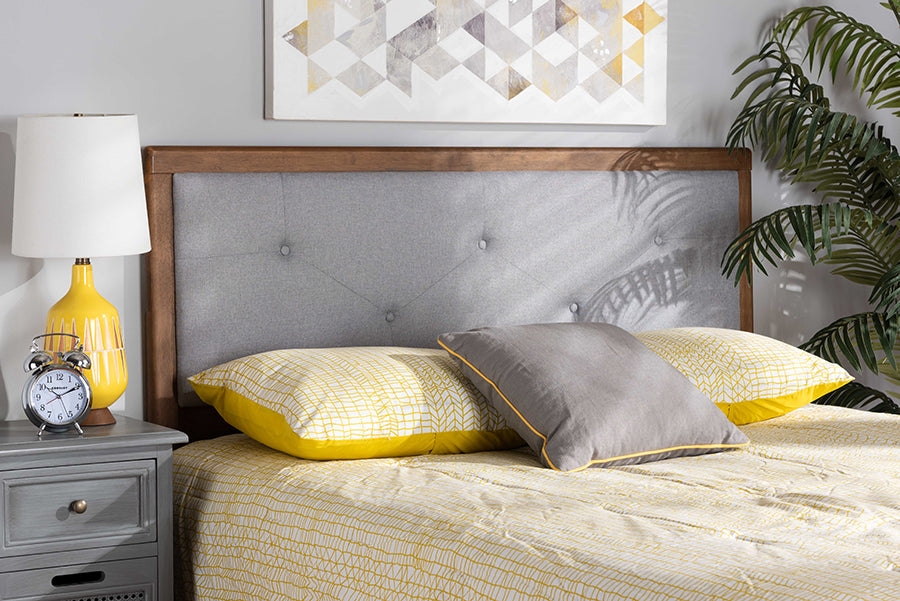 Abner Modern and Contemporary Transitional Fabric Upholstered and Finished Wood Headboard