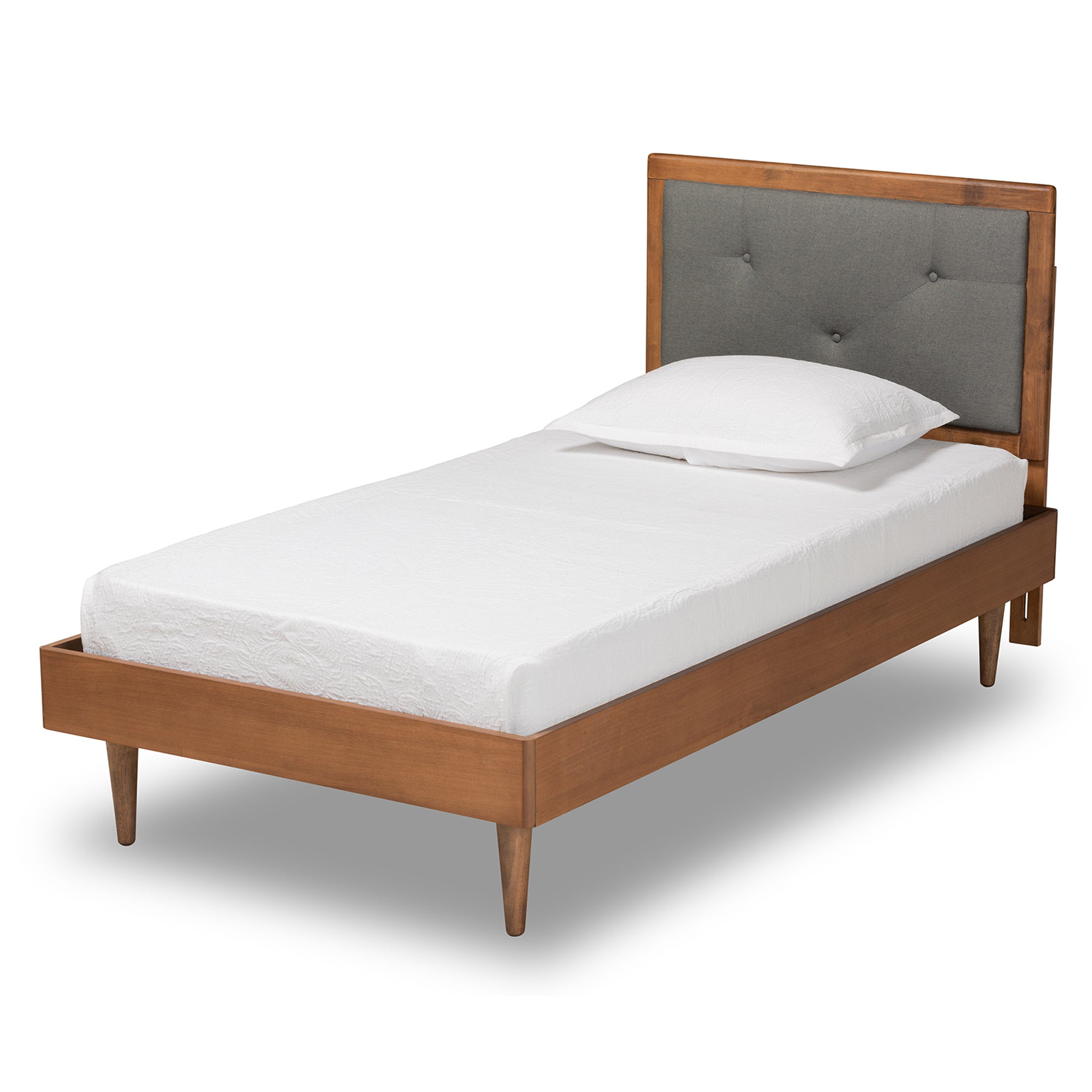 Saul Mid-Century Modern Fabric Upholstered and Finished Wood Platform Bed