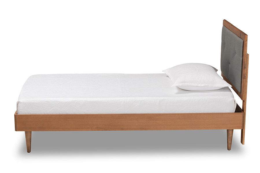 Saul Mid-Century Modern Fabric Upholstered and Finished Wood Platform Bed