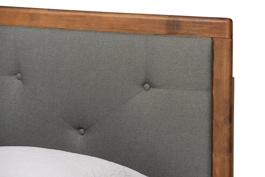 Saul Mid-Century Modern Fabric Upholstered and Finished Wood Platform Bed