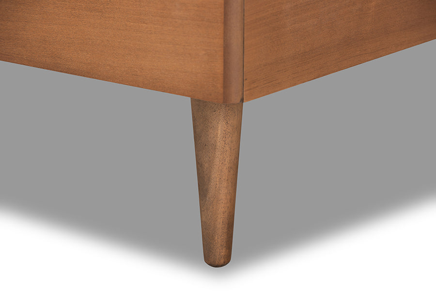Saul Mid-Century Modern Fabric Upholstered and Finished Wood Platform Bed