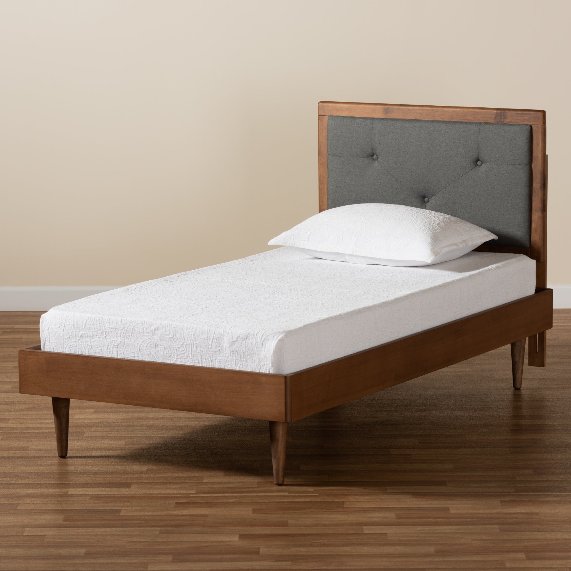 Saul Mid-Century Modern Fabric Upholstered and Finished Wood Platform Bed