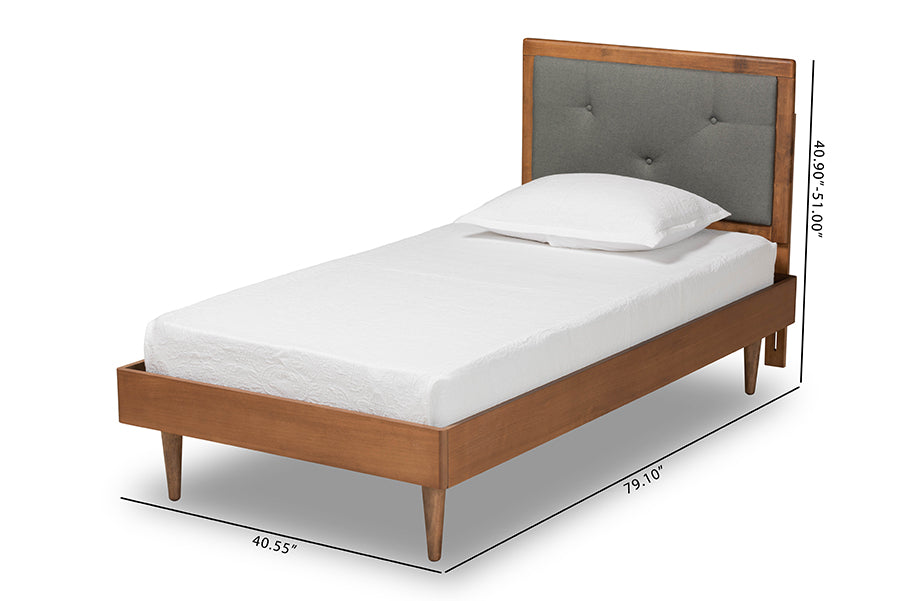 Saul Mid-Century Modern Fabric Upholstered and Finished Wood Platform Bed