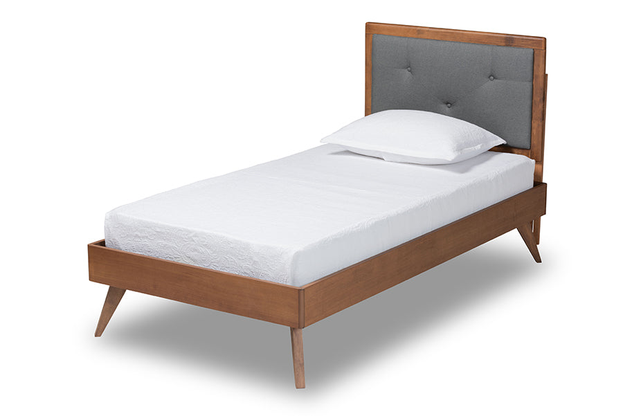 Laima Mid-Century Modern Fabric Upholstered and Finished Wood Platform Bed
