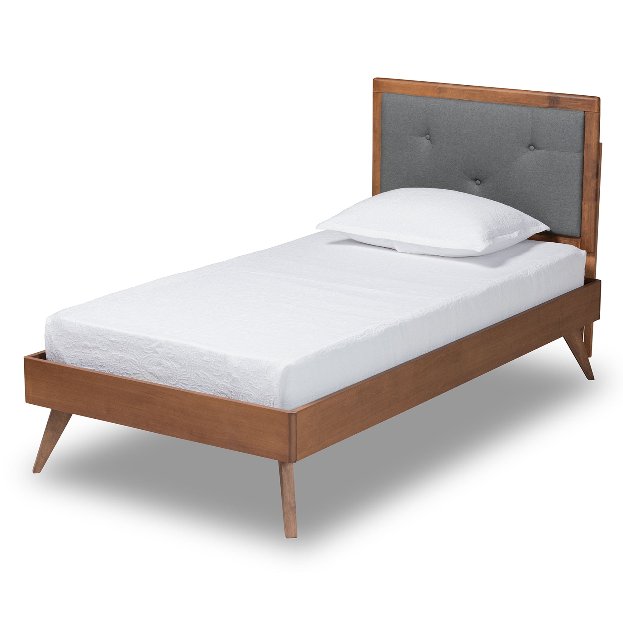 Laima Mid-Century Modern Fabric Upholstered and Finished Wood Platform Bed