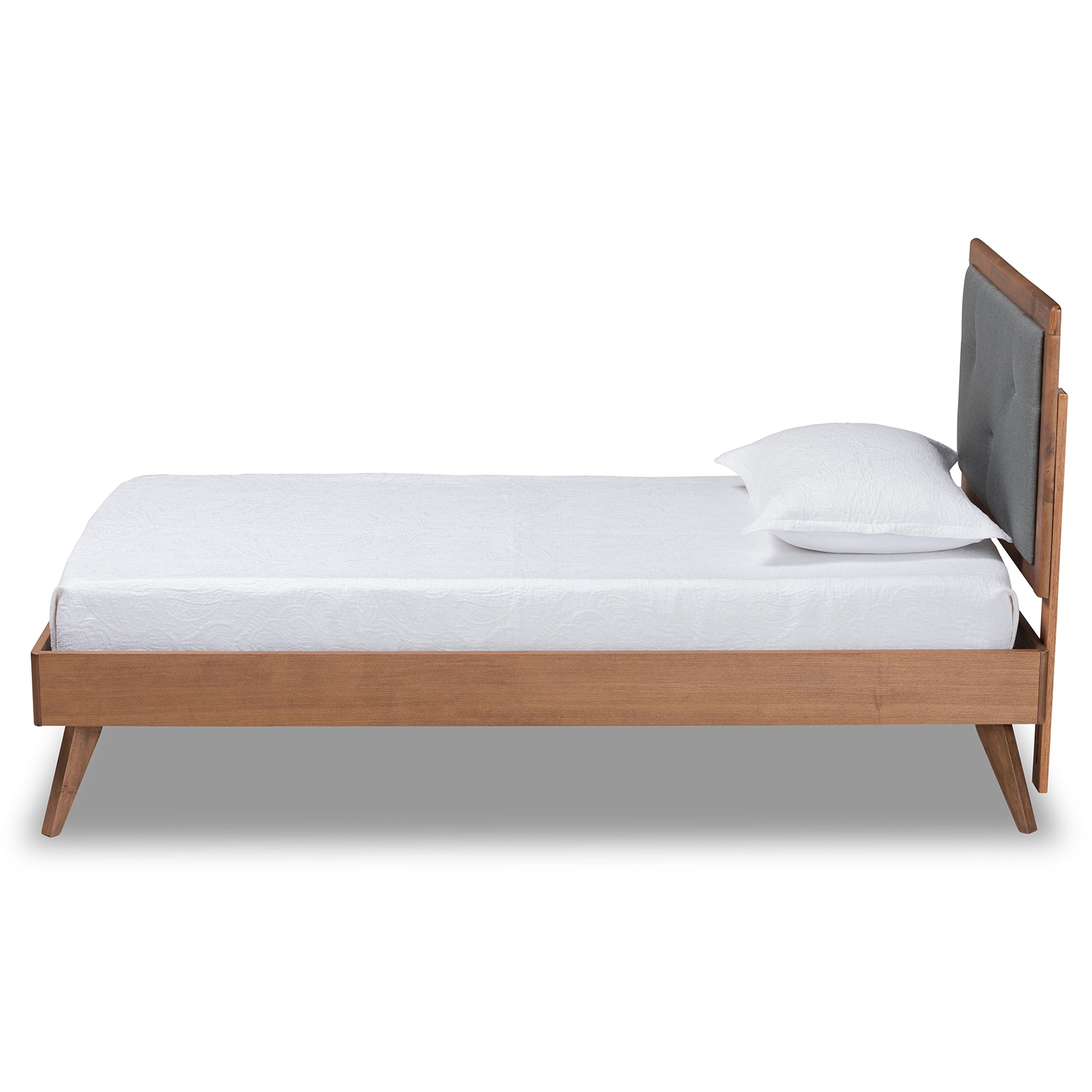 Laima Mid-Century Modern Fabric Upholstered and Finished Wood Platform Bed
