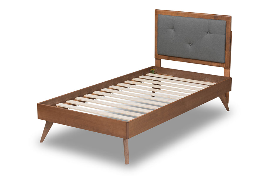 Laima Mid-Century Modern Fabric Upholstered and Finished Wood Platform Bed