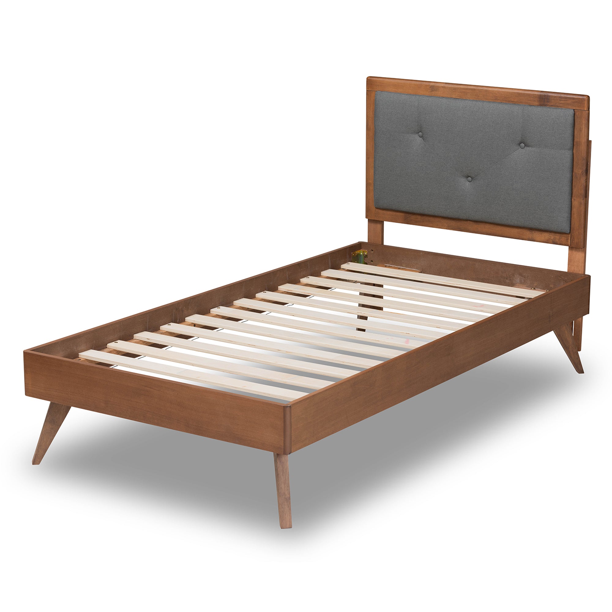 Laima Mid-Century Modern Fabric Upholstered and Finished Wood Platform Bed