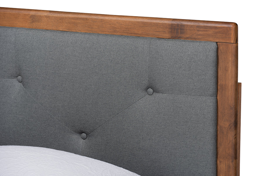 Laima Mid-Century Modern Fabric Upholstered and Finished Wood Platform Bed