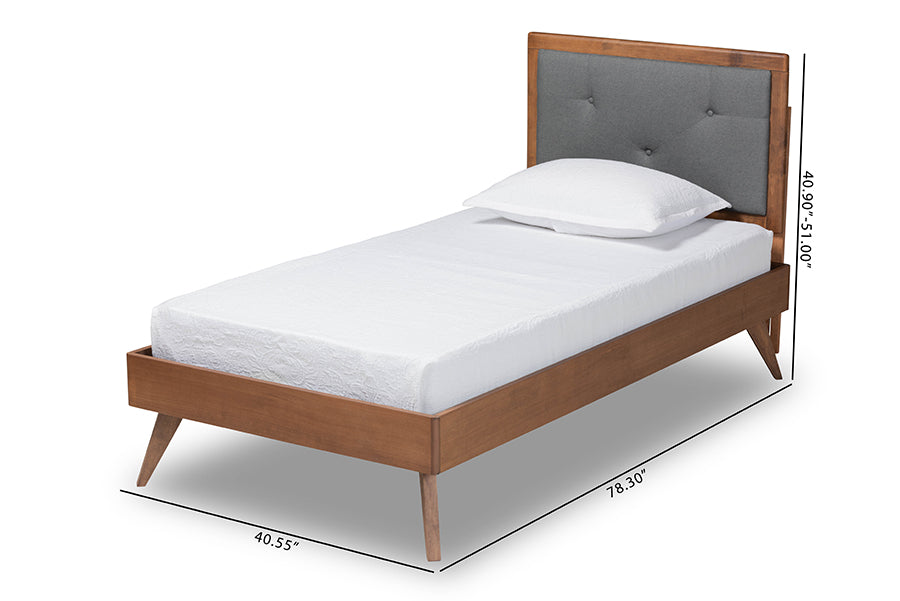 Laima Mid-Century Modern Fabric Upholstered and Finished Wood Platform Bed