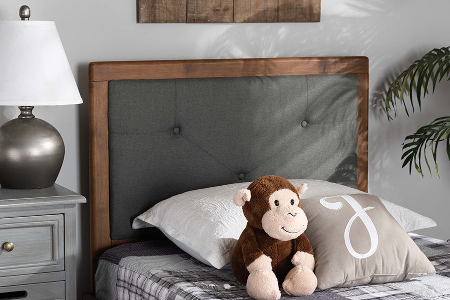 Abner Modern and Contemporary Transitional Fabric Upholstered and Finished Wood Headboard