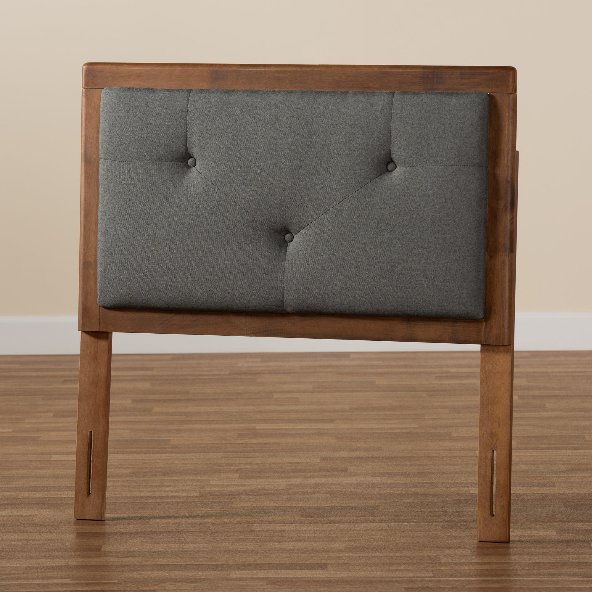Abner Modern and Contemporary Transitional Fabric Upholstered and Finished Wood Headboard