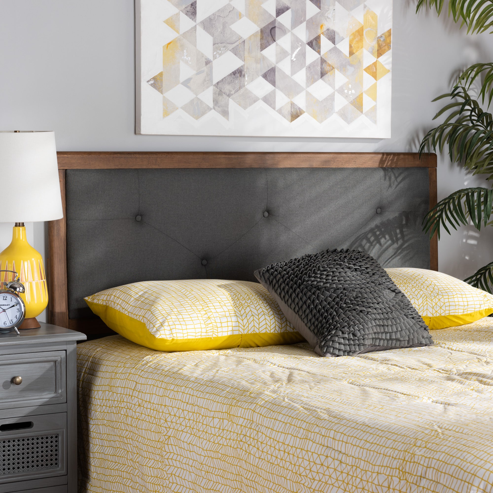 Abner Modern and Contemporary Transitional Fabric Upholstered and Finished Wood Headboard