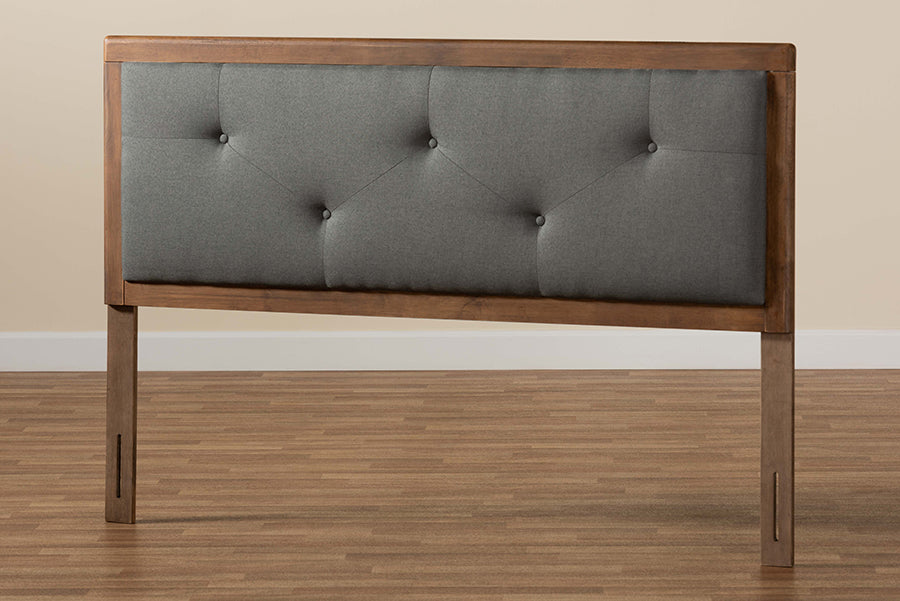 Abner Modern and Contemporary Transitional Fabric Upholstered and Finished Wood Headboard