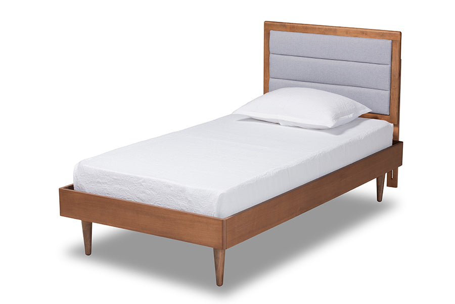 Seren Mid-Century Modern Fabric Upholstered and Finished Wood Platform Bed
