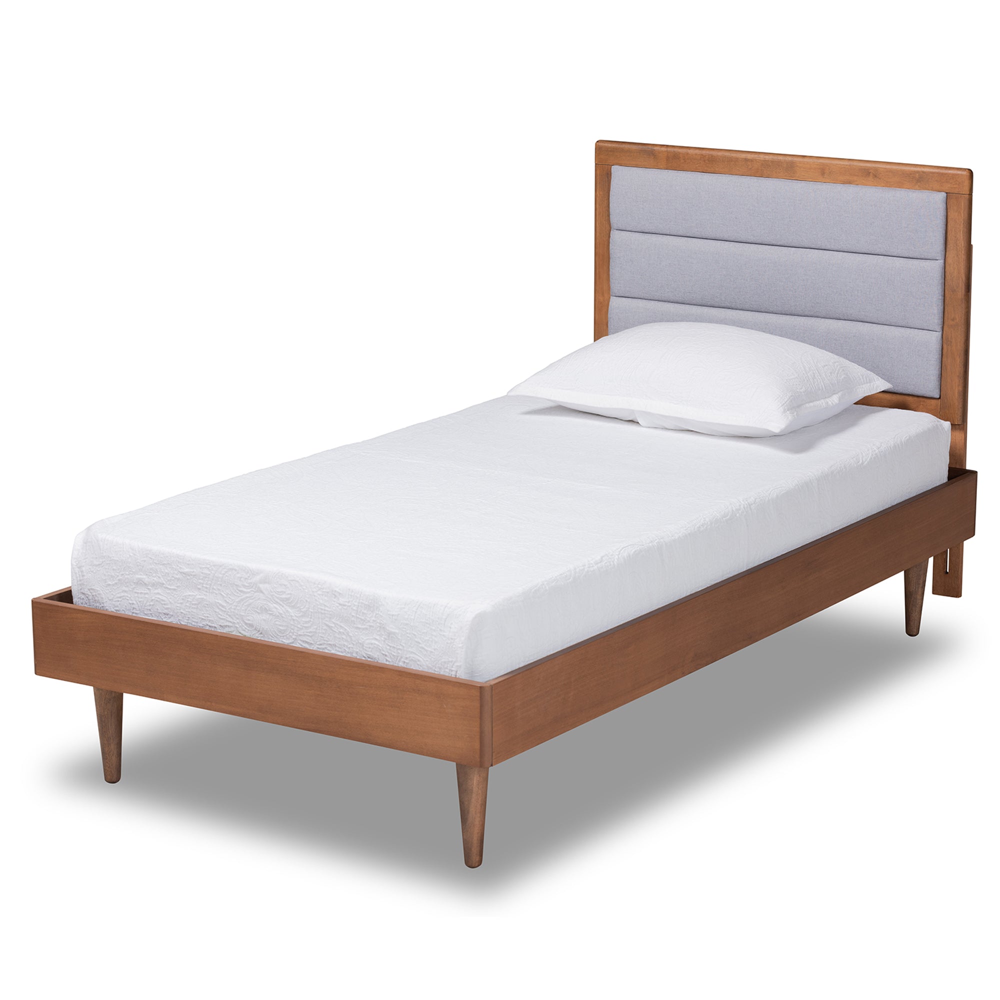 Seren Mid-Century Modern Fabric Upholstered and Finished Wood Platform Bed