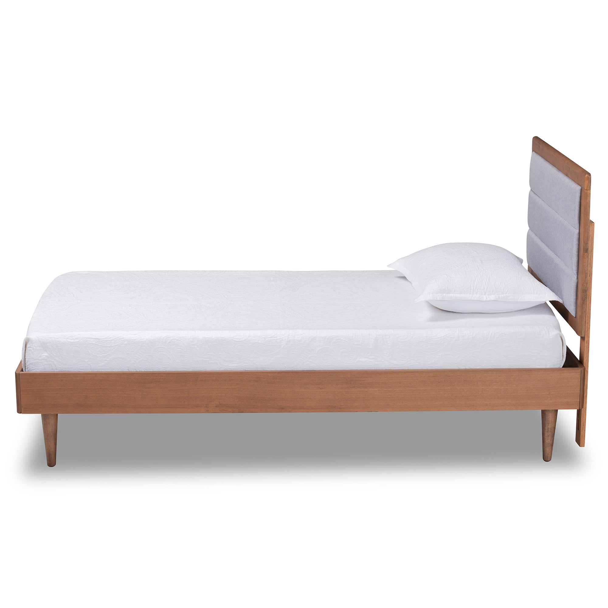 Seren Mid-Century Modern Fabric Upholstered and Finished Wood Platform Bed