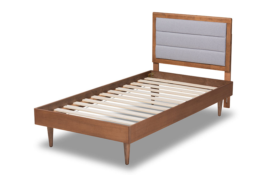 Seren Mid-Century Modern Fabric Upholstered and Finished Wood Platform Bed