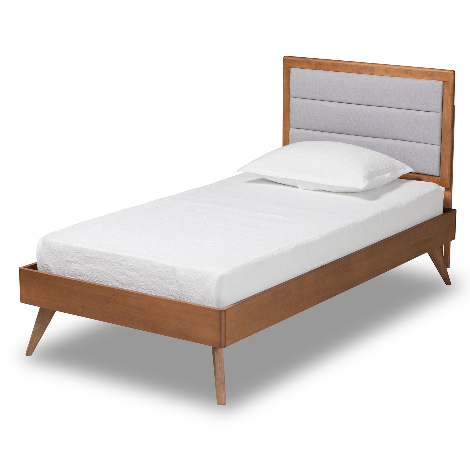 Linn Mid-Century Modern Fabric Upholstered and Finished Wood Platform Bed