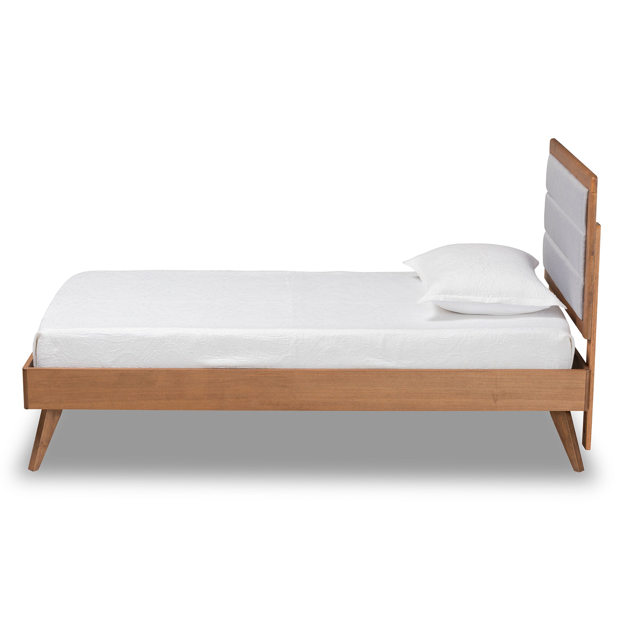 Linn Mid-Century Modern Fabric Upholstered and Finished Wood Platform Bed