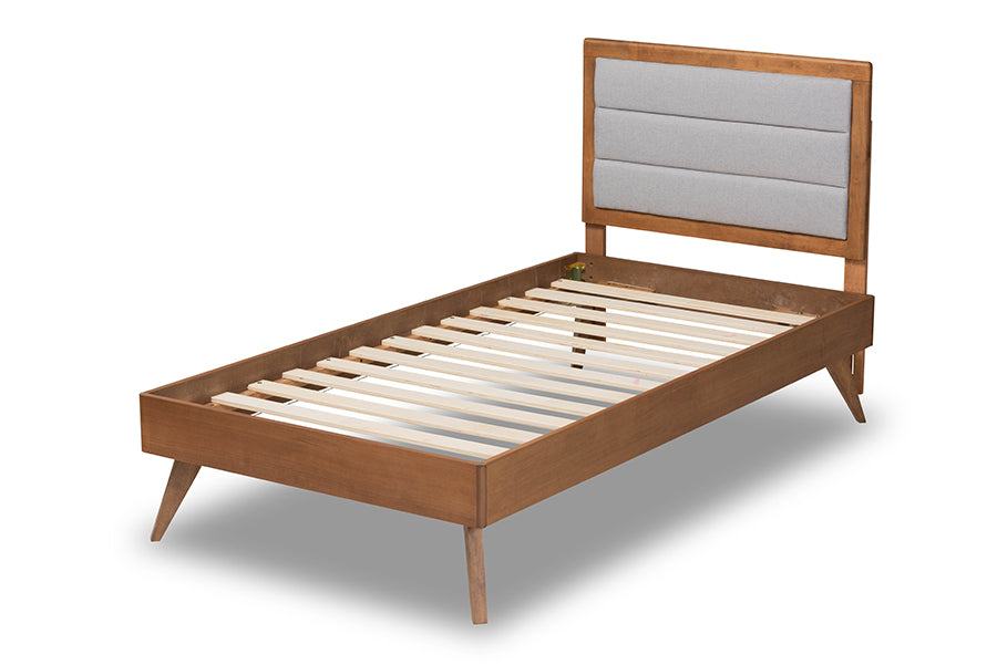 Linn Mid-Century Modern Fabric Upholstered and Finished Wood Platform Bed