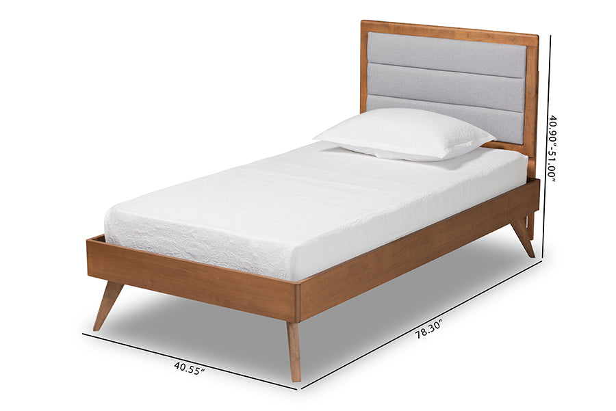 Linn Mid-Century Modern Fabric Upholstered and Finished Wood Platform Bed